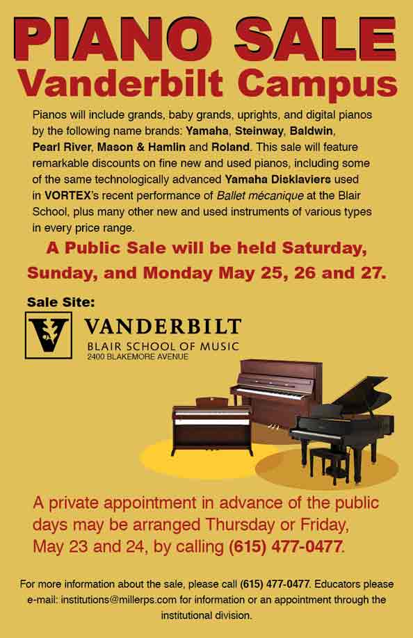 Poster of Piano Sale on Vanderbilt's Campus