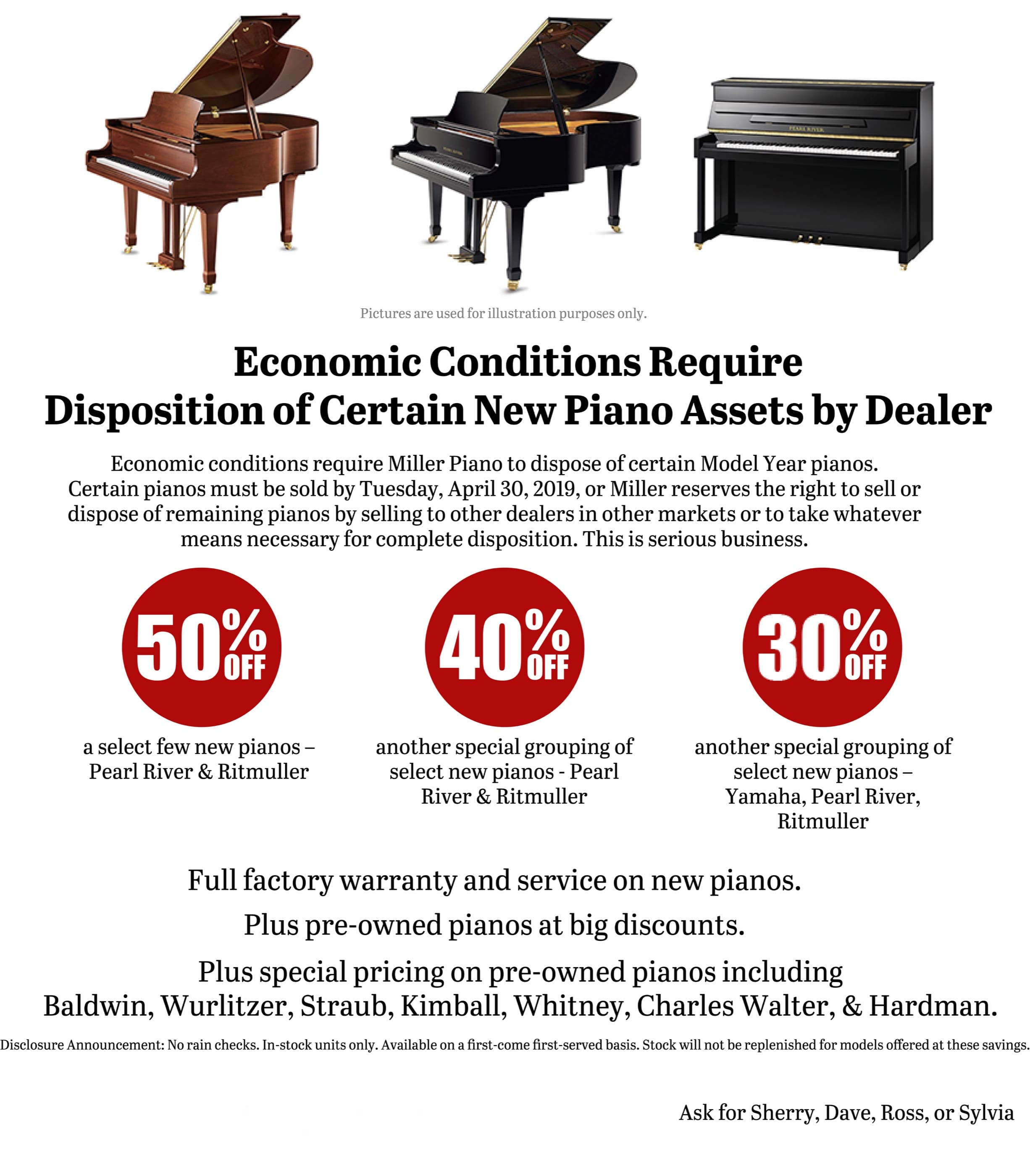 Economic conditions require disposition of certain new piano assets by dealers