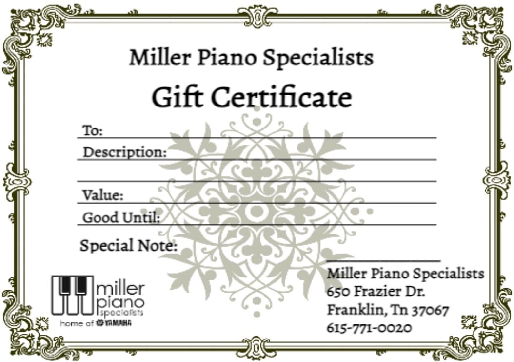 Miller Piano Specialists Gift Certificates