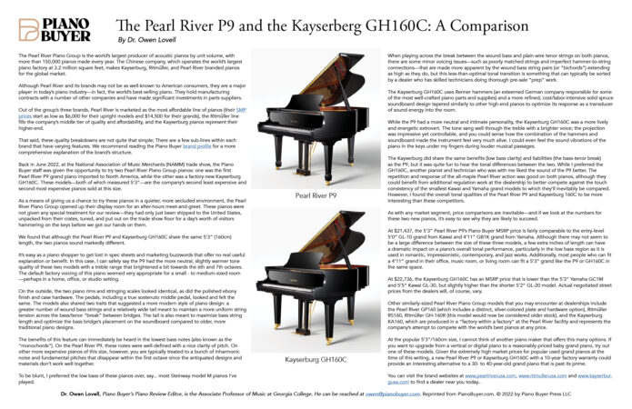 The Pearl River P9 and the Kayserburg GH160C Reviews | Miller Piano ...