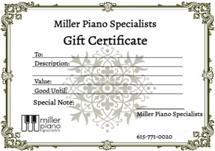 Miller Piano Specialists Gift Certificates