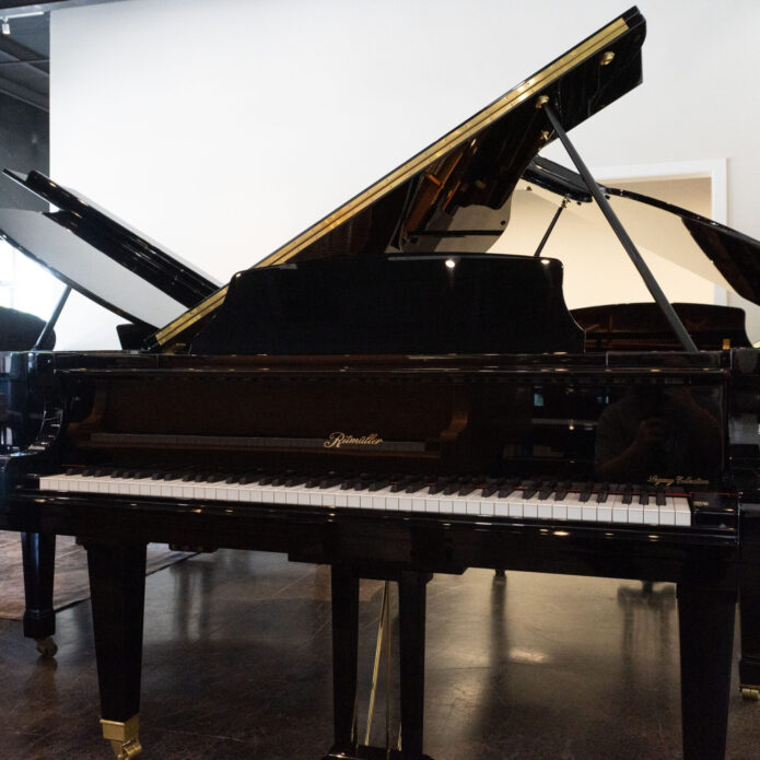 New Ritmüller GH188 grand piano in polished ebony on display at Miller Piano Specialists showroom in Nashville, TN